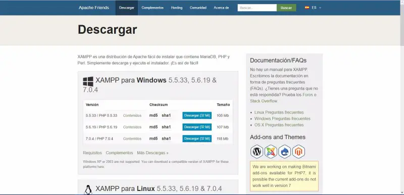 descargar xampp para windows